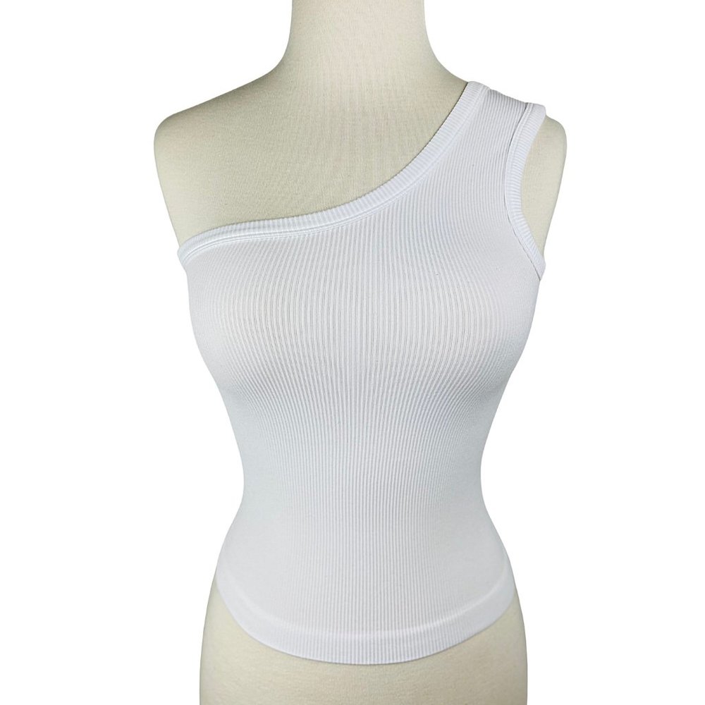 One Shoulder Ribbed|White Top - Picture 3 of 4